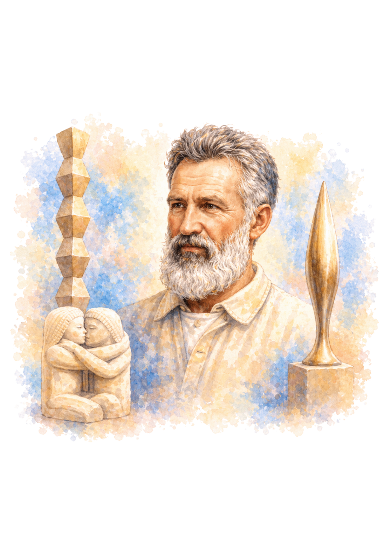 Ilustrație în acuarelă inspirată de Constantin Brâncuși