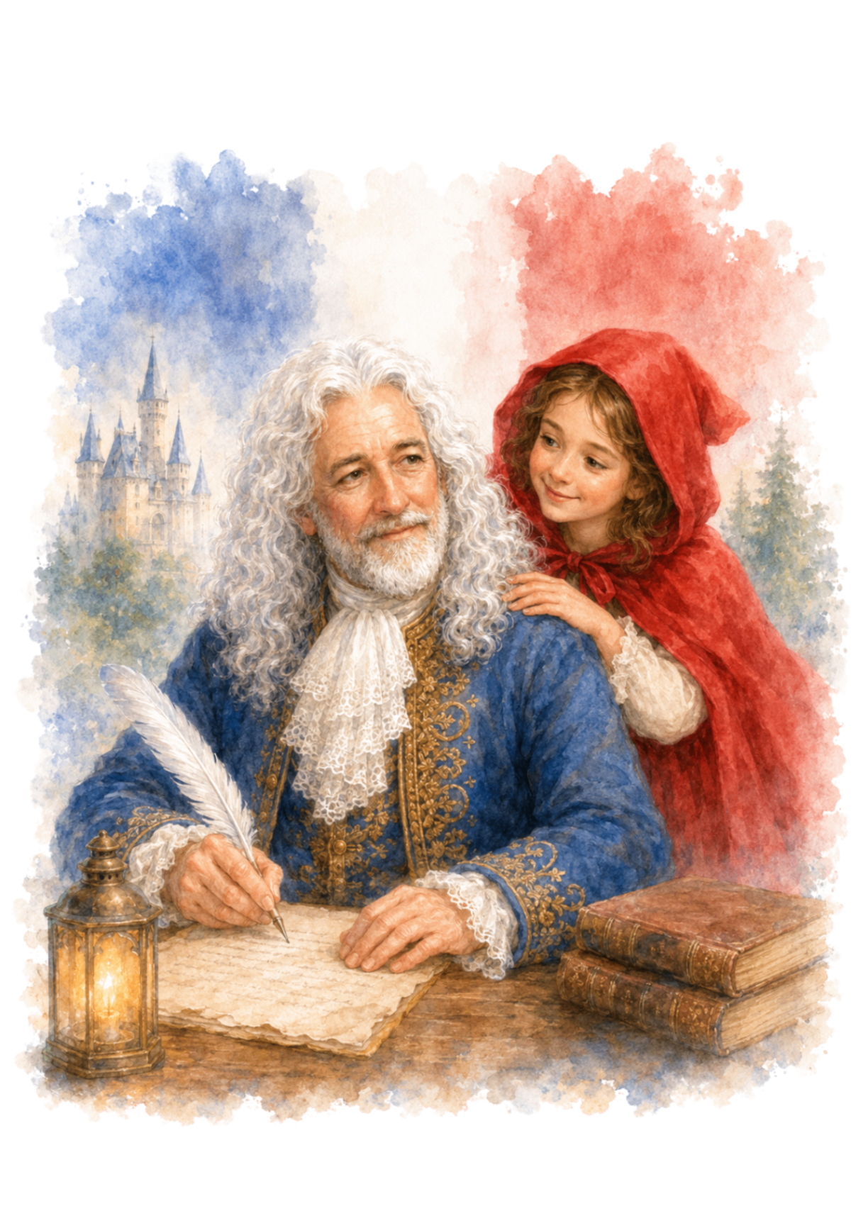 Ilustrație în acuarelă inspirată de poveștile lui Charles Perrault