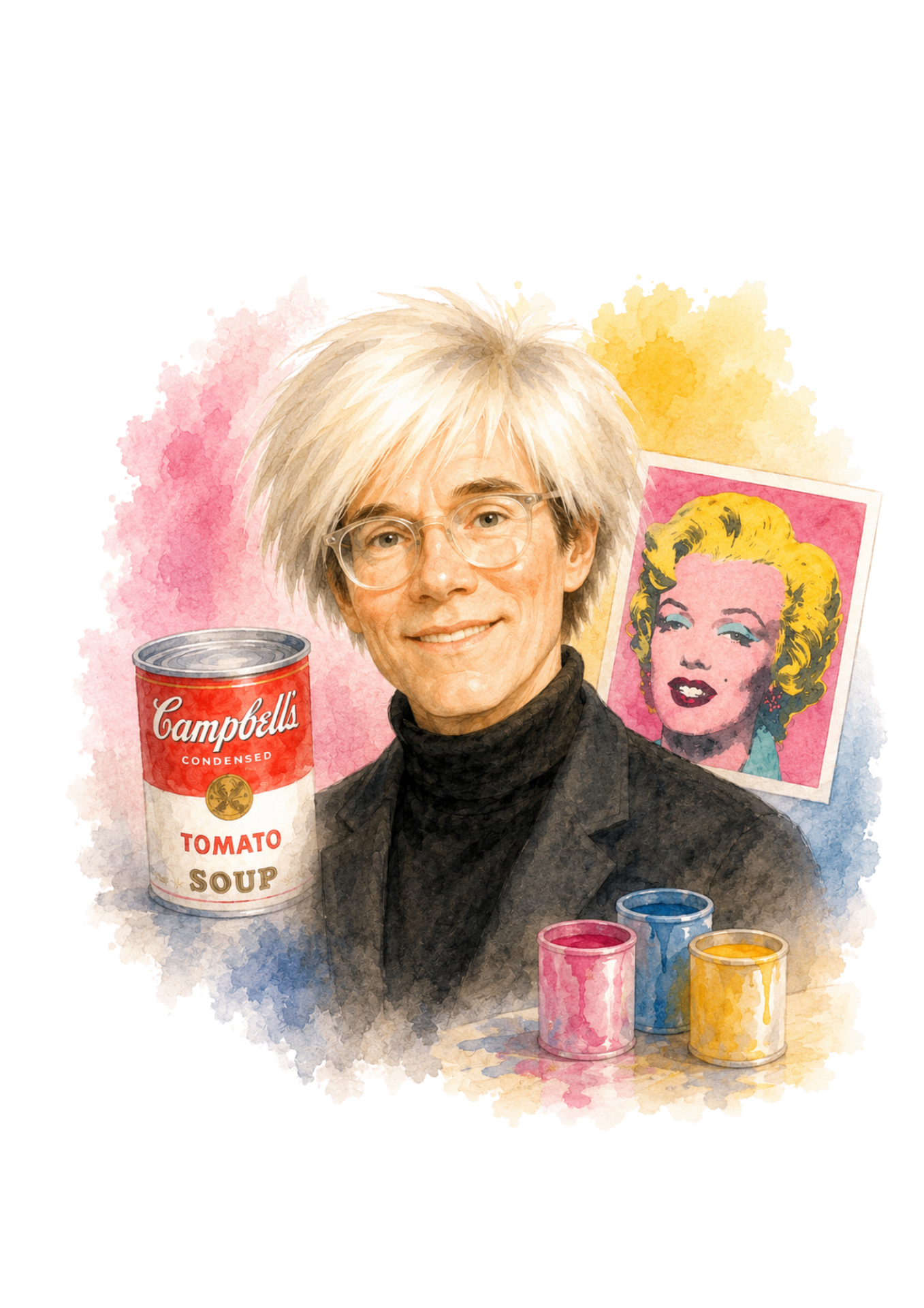 Ilustrație în acuarelă inspirată de Andy Warhol